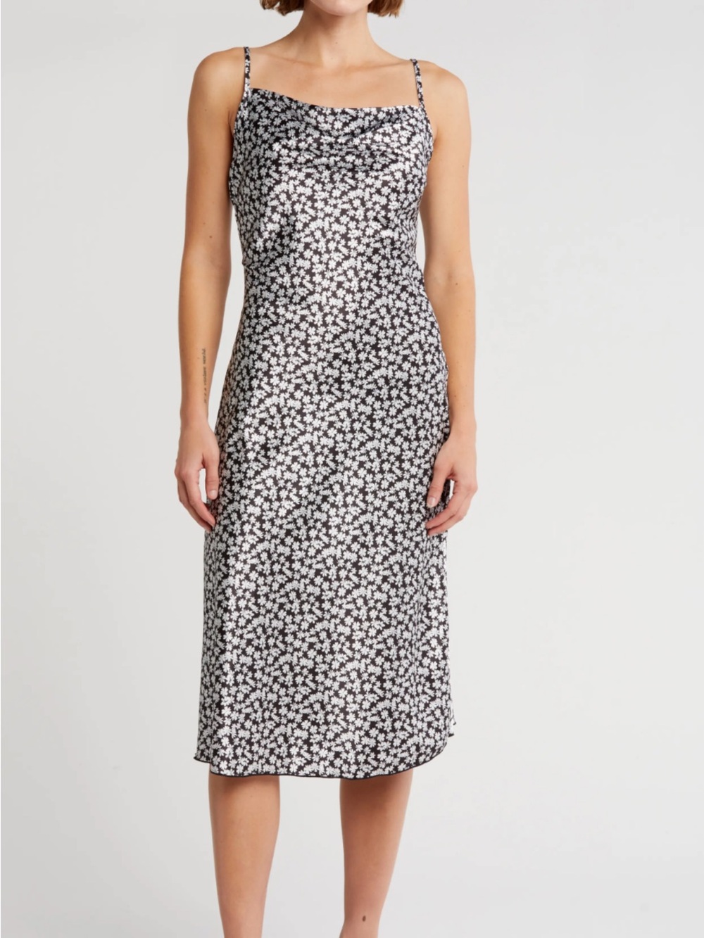 Bebe Printed Satin Bias Midi Dress